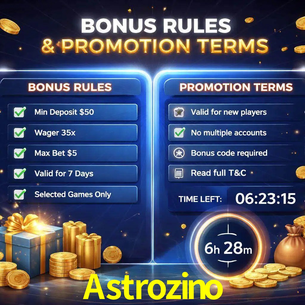 Reglas de promoción Astrozino y condiciones de bonos explicadas visualmente
