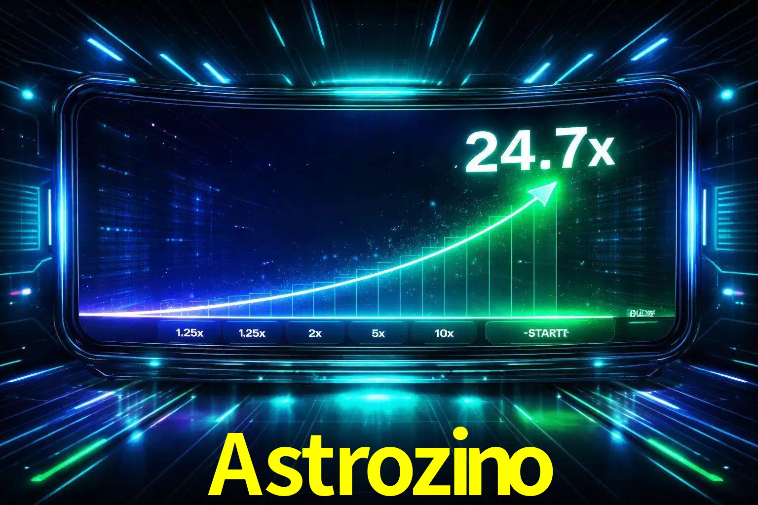 Una pantalla moderna de juego estilo crash con multiplicadores ascendentes, visuales de neón y una interfaz intensa enfocada en la acción.